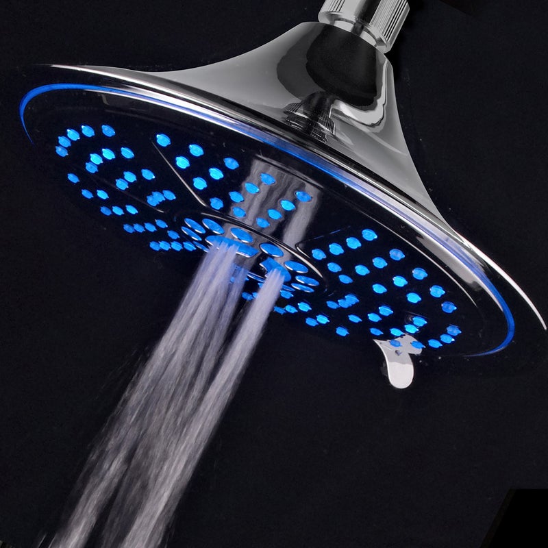 Hotel Spa Ultra-Luxury Extra-large 8 Inch Chrome Face 5-Setting Rainfall LED Shower-Head by Top Brand Manufacturer. Color of LED lights changes automatically according to water temperature - Image 4
